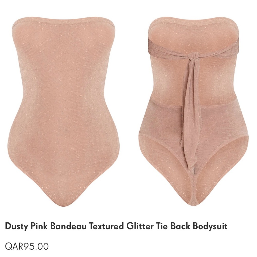 NWT PRETTYLITTLETHING Dusty pink bandeau textured flier tie back bodysuit